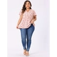 thumbnail image 3 of DARING DIVA Women's Plus Floral Elastic Waist Lightweight Chiffon Blouse 1X Pink, 3 of 6