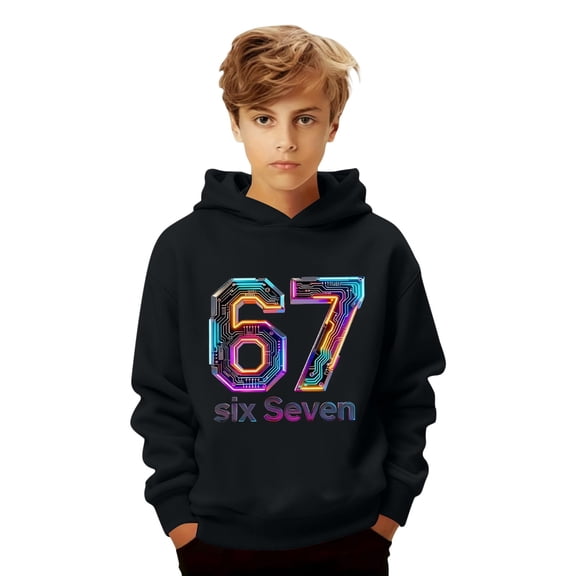 Byoo Toddler Boys Hoodie 67 Number Graphic Full Sleeve Pullover Sweatshirt Outdoor School Wear Sport Hooded Kids Shirt