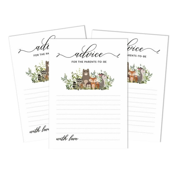 Inkdotpot 50Advice CardsFor Baby Shower Game Gender Neutral Advice For New Mom & Dad Leaves & Animals Boy Or GirlParty Supplies