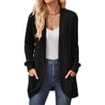 thumbnail image 1 of MAWCLOS Ladies Cardigan Sweater Long Sleeve Knitted Sweaters Solid Color Cardigans Cozy Work Open Front Black L, 1 of 3