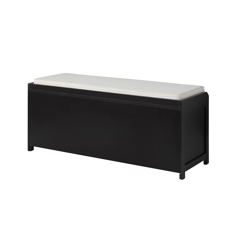 Lowestbest Wooden Storage Bench, Shoe Bench with Storage and 2 Cabinets and Sit Cushion for Entryway Bedroom, Black Lowestbest Wooden Storage Bench, Shoe Bench with Storage and 2 Cabinets and Sit Cushion for Entryway Bedroom, Black