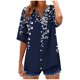 thumbnail image 2 of Xuyuer Linen-Look Printed V-Neck 3/4 Sleeve Shirt - Women's Roll-Tab Sleeve Blouse for Coastal Weekend Getaways, Art Gallery Openings, and Effortlessly Tailored Bohemian Chic Top, 2 of 5