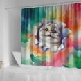 thumbnail image 4 of Funny Watercolor Adorable Exotic Shorthair Peeking Through Torn Paper Effect Shower Curtain Cat Lover Kitten Owner Gifts Waterproof Bathroom Bathtub Curtain - 00026, 4 of 5