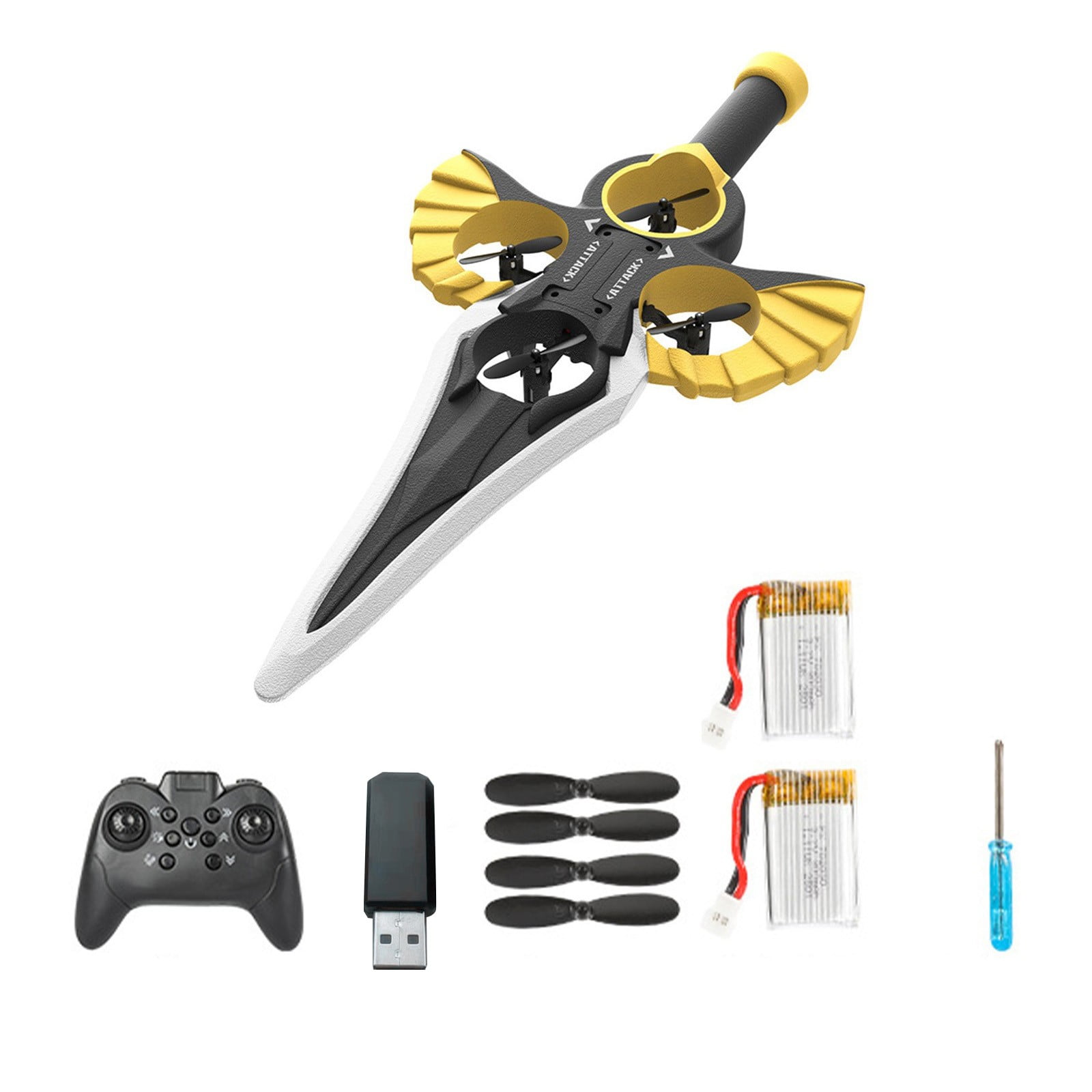 Remote Control Flying Sword Drone, 2.4G RC Flying Dagger with 360° Flip & LED Lights, One-Key Takeoff Stunt Quadcopter