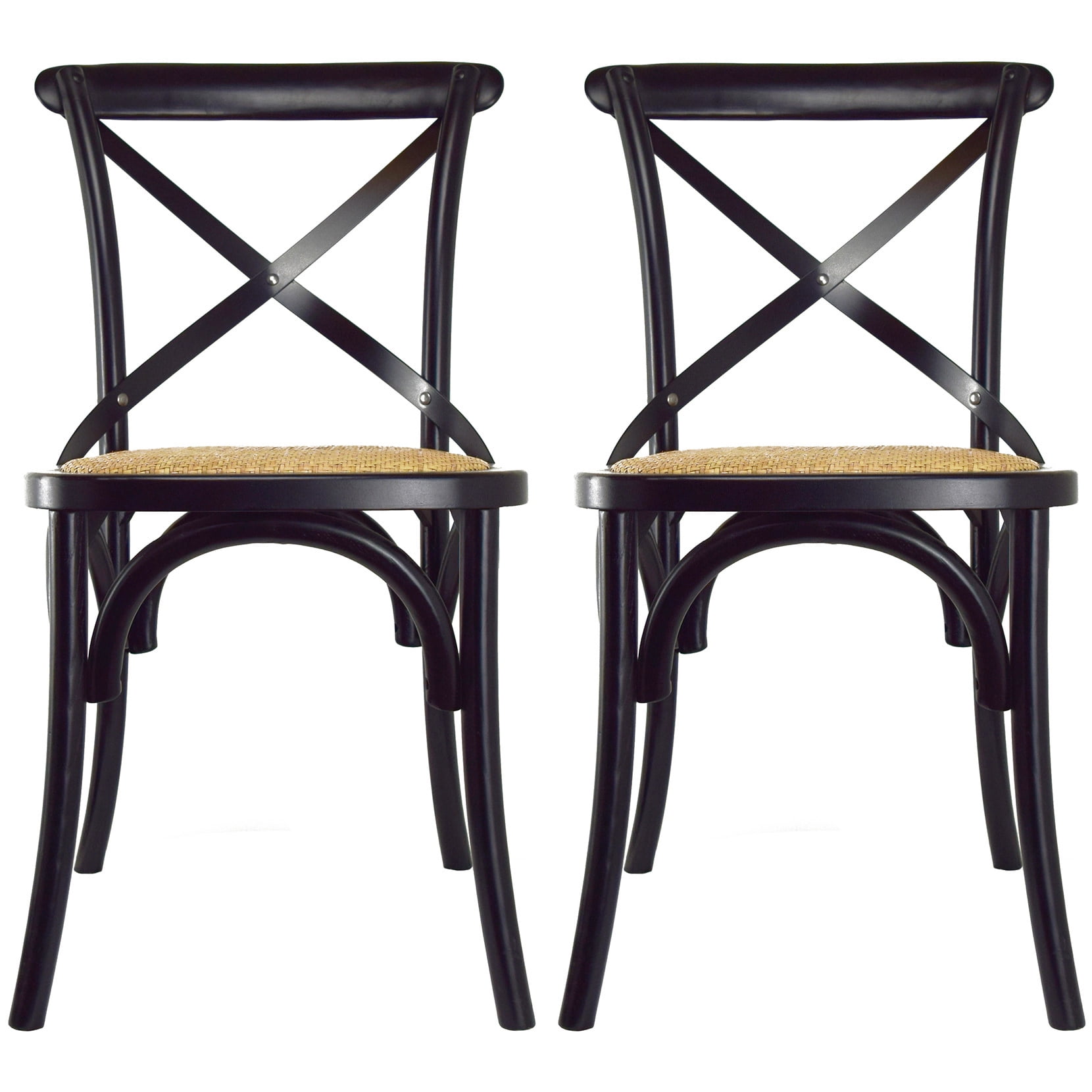 2xhome Set of 2 Black Mid Century Modern Farmhouse Antique Cross Back Chair With X Back 