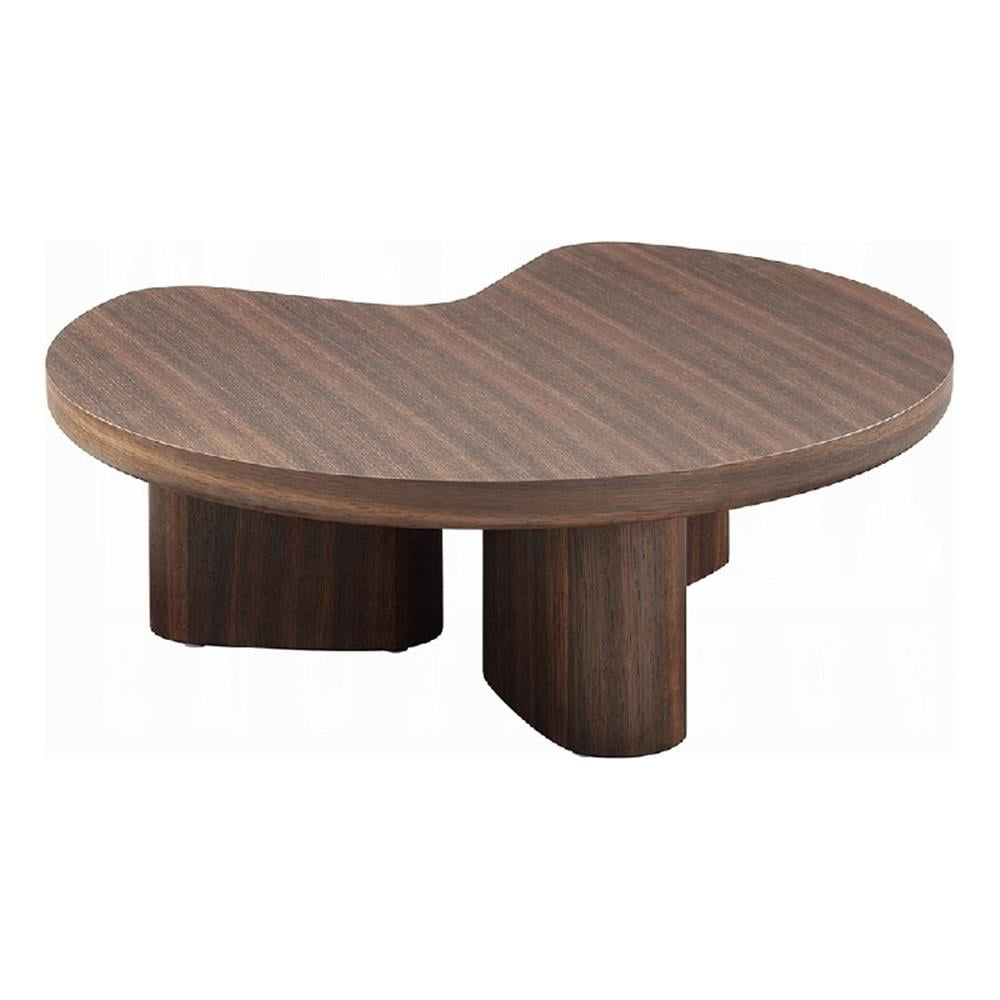 Yex Coffee Table- 35 Inch Curved Top with Pedestal Legs- Smoked Oak Brown