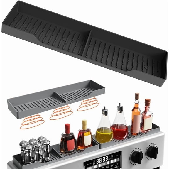 30 Inch Silicone Magnetic Stove Top Shelf, Kitchen Shelf Over Stove Spice Rack Apartment Must Haves Kitchen Gadgets for Above Stovetop Seasoning Organization and Storage with 2 Functional Prtitions
