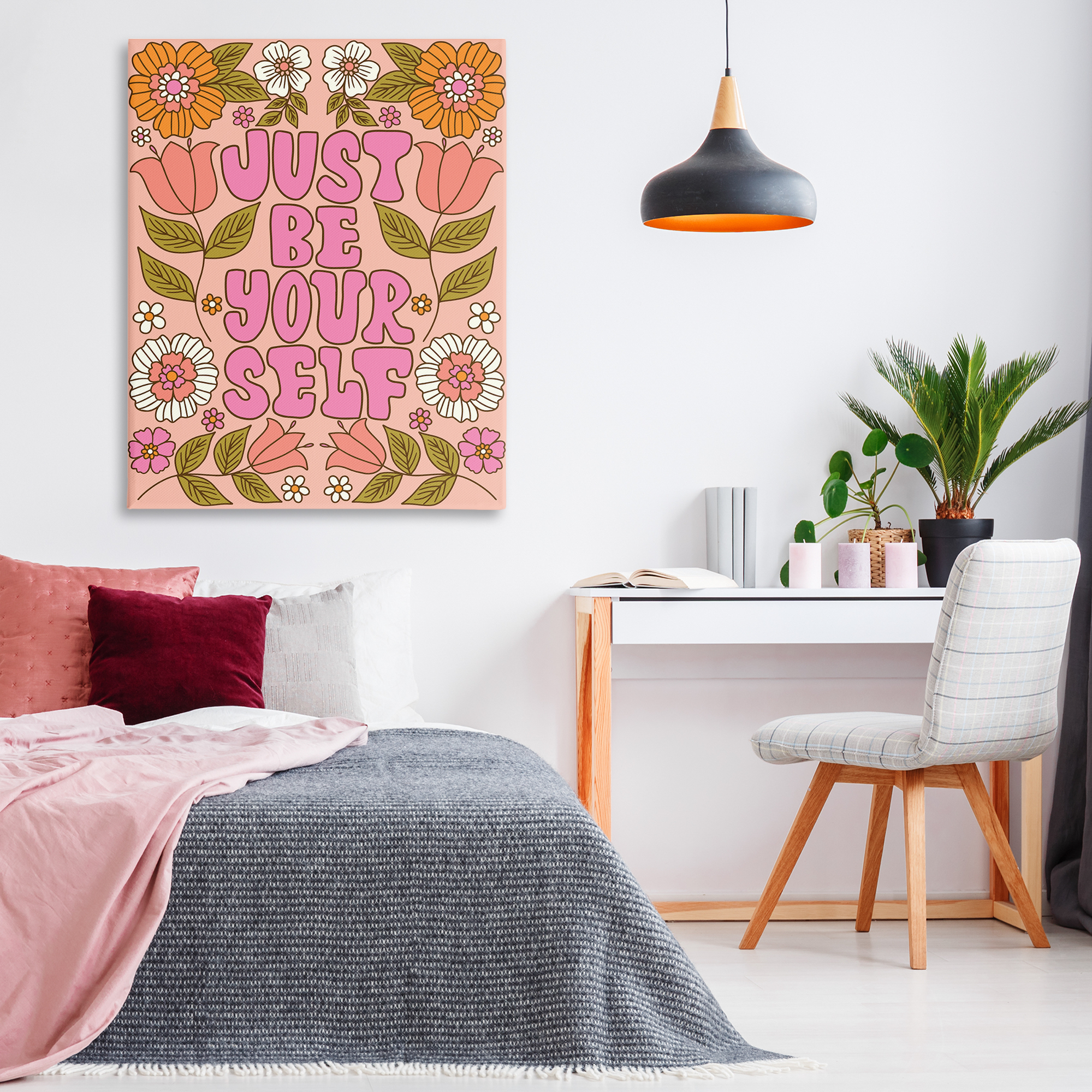 Stupell Industries Be Yourself Flower Power Plants & Flowers Painting Wrapped Canvas Art Print Wall Art, 36 x 48