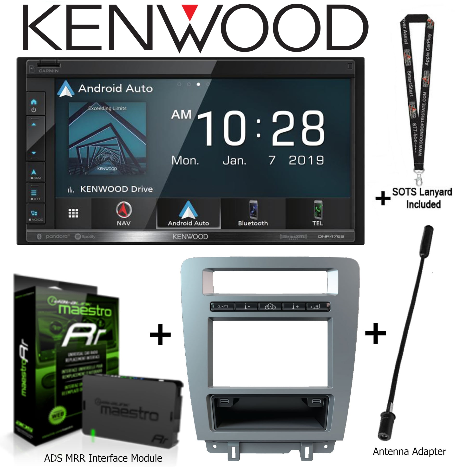Kenwood DNR476S Navigation Receiver with KITMUS1 ADS Dashkit for Ford