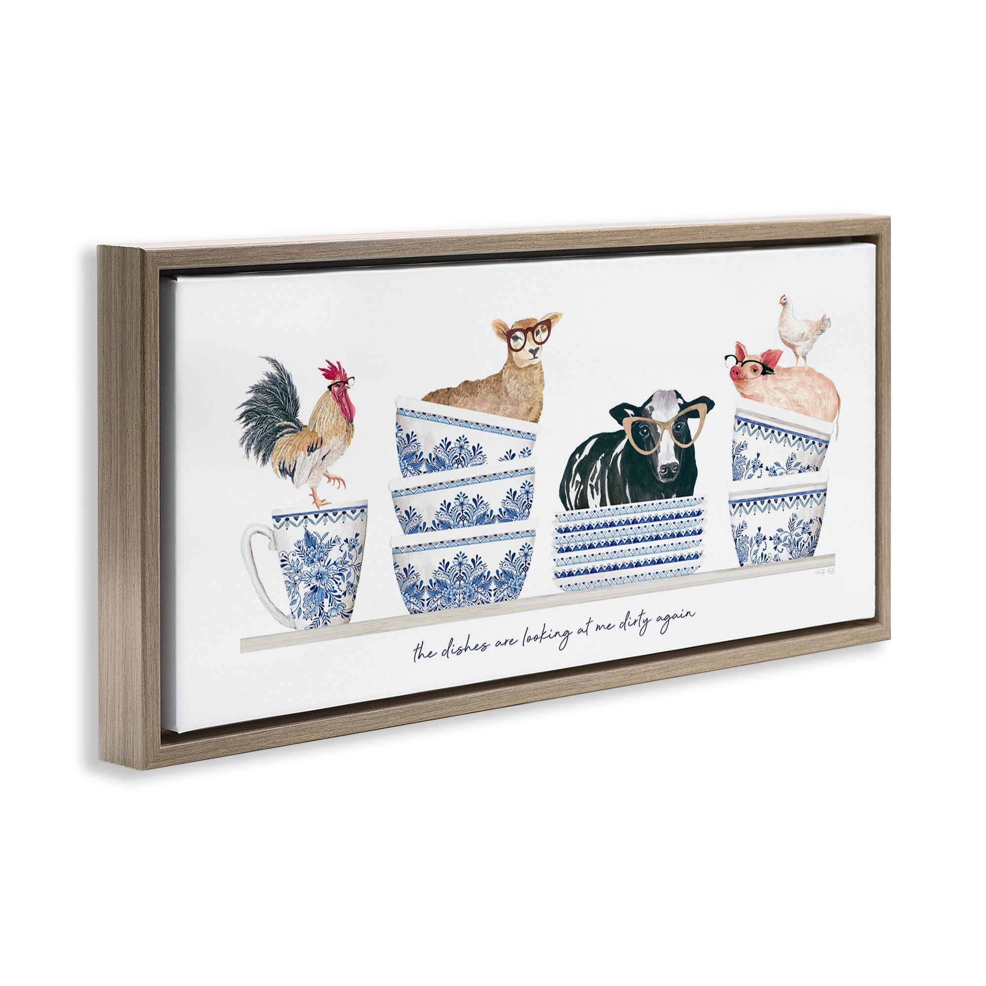 Stupell Industries Farmhouse Dirty Dishes Animals & Insects Painting Brown Floater Framed Canvas Art Print Wall Art, 25 x 11
