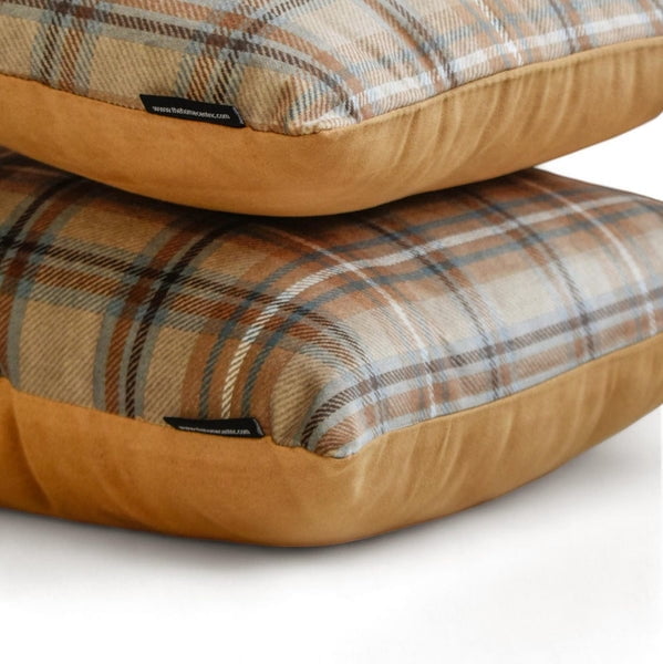 Checkered Winter Plaid Throw Pillow covers Beige 20"x20" (50x50 cm) Velvet Checkered, Tartan Plaid, Winter Plaid Pillows, Plaid Pillow Case Pillowcase, Plaid Modern Style - Plaidscape Beige