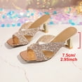 thumbnail image 5 of Gpaecead Women Sequined Rhinestone Low Heel Mules Square Toe Glitter Crisscross Strap Metallic Heel Spring Summer Party Elegant Shoes,Rose Gold, 5 of 8