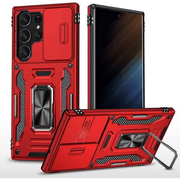 for Samsung Galaxy S23 Ultra Case with Kickstand and Slide Camera Cover [ Military-Grade ] Full Body Drop Tested Protective Cover for Samsung Galaxy S23 Ultra(2023) (Z_Red)