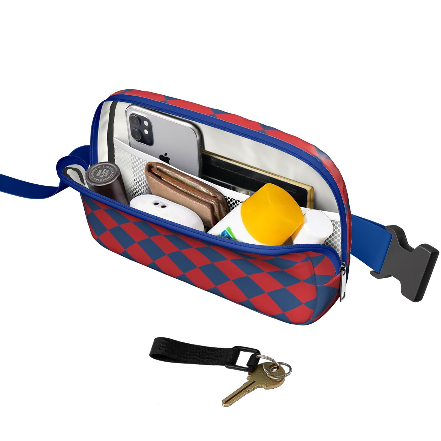 Retro Plaid Waist Bag – Vintage Checkered Fanny Pack with Abstract Geometric Pattern