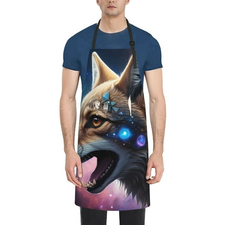 

Vsdgher Colorful Starry Sky Fox Waterproof Apron with 2 Pockets Kitchen Chef Aprons Bibs for Grooming Cooking Baking Painting Gardening