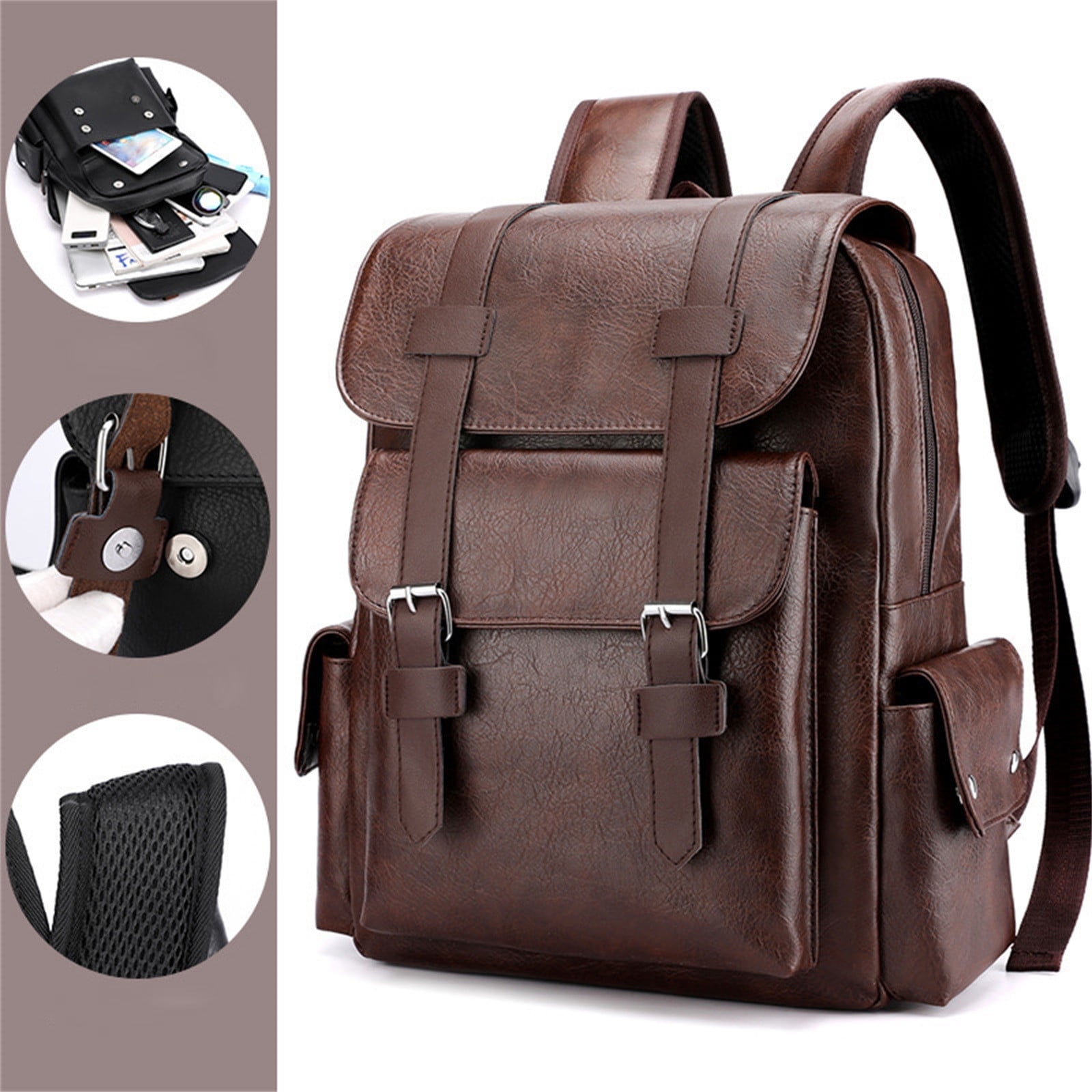 TACILIP Storage Bag, Leather Laptop Backpack for Men, Work Business Travel Office Backpack College Bookbag, Casual Computer Backpack Fits Notebook 15.6 Inch, Organizer