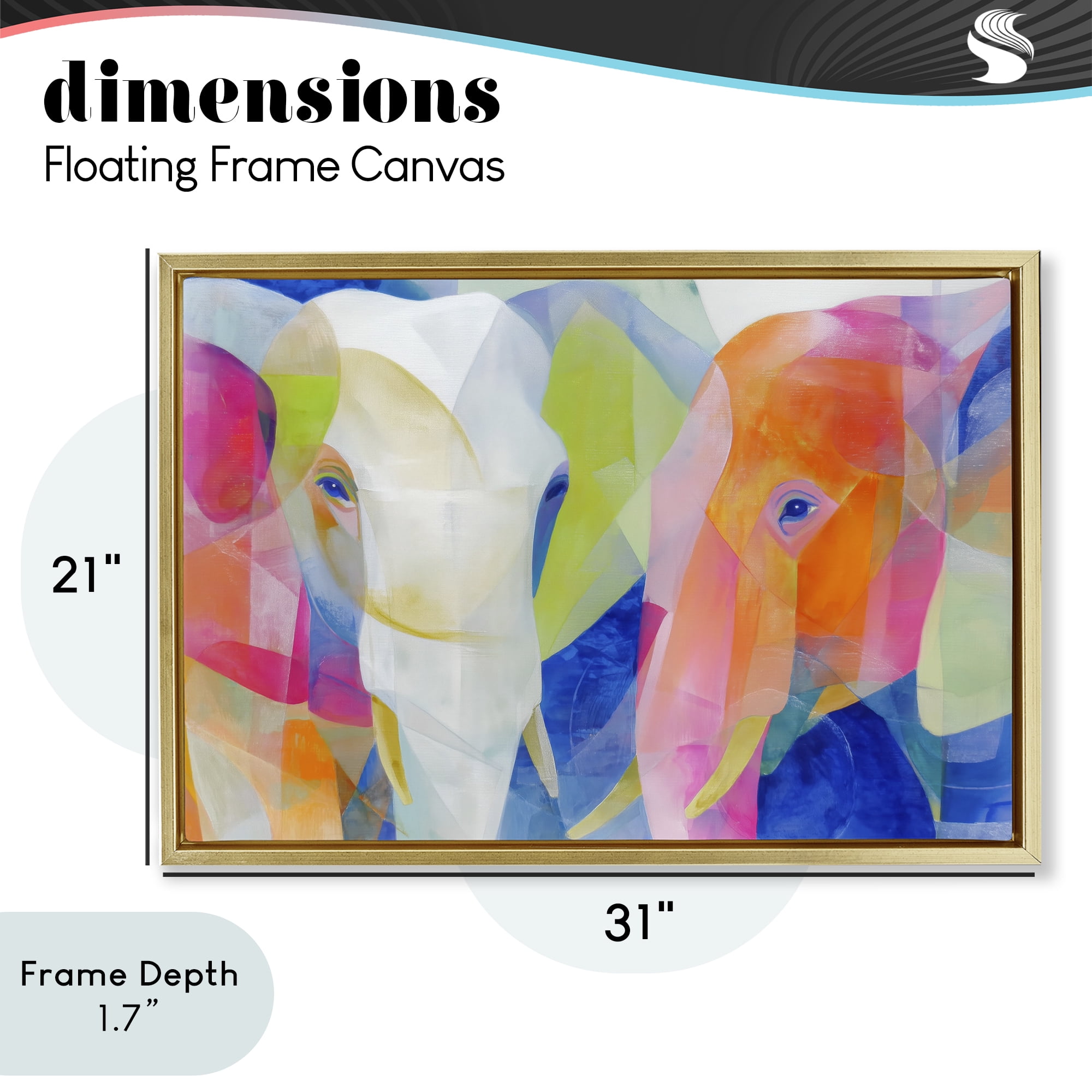 Stupell Industries Two Elephants Geometric Composition Gold Framed Floater Canvas Wall Art, design by Chromatic Storm Studio
