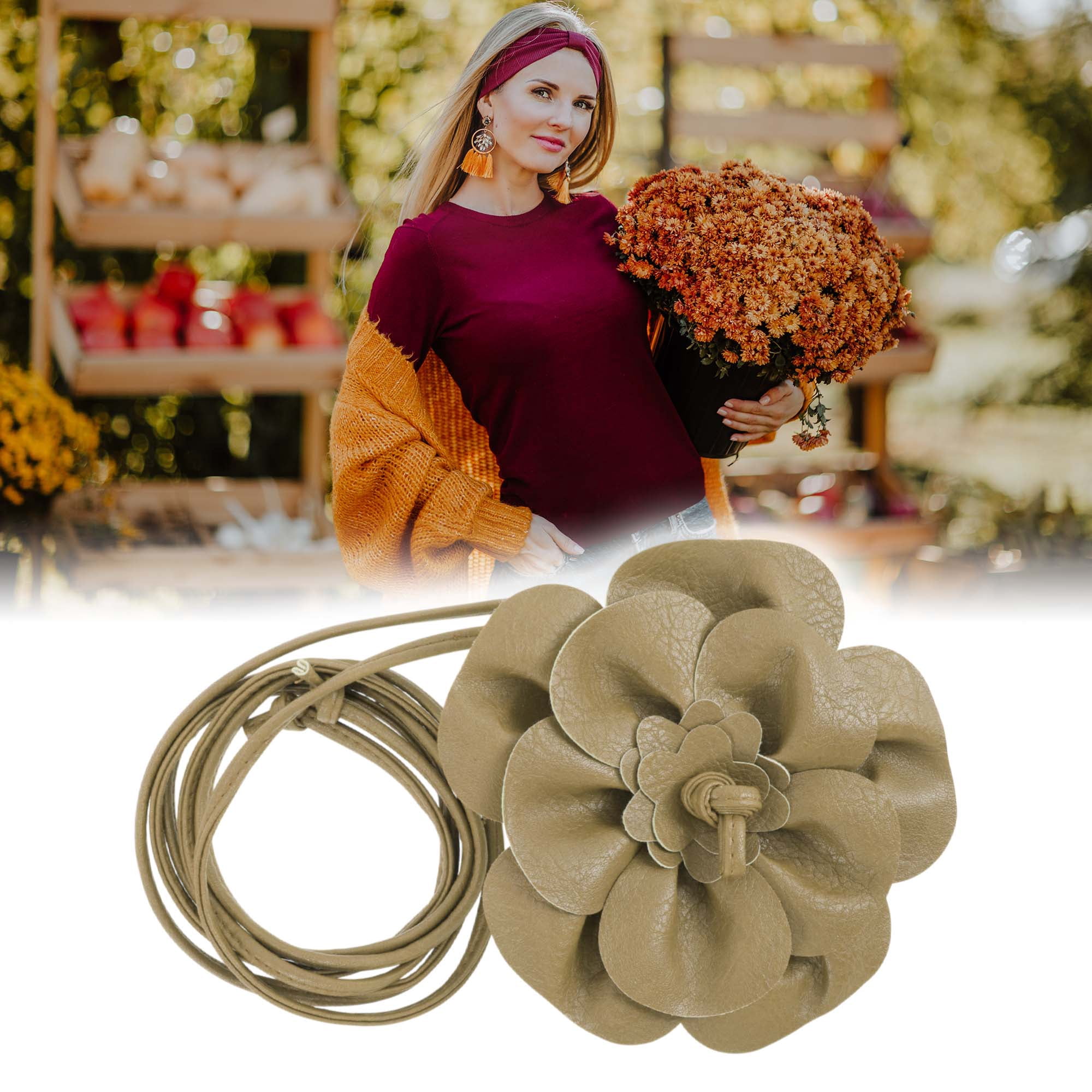 Unique Bargains Flower Adjustable Waist Belt for Fashionable Outfits Khaki