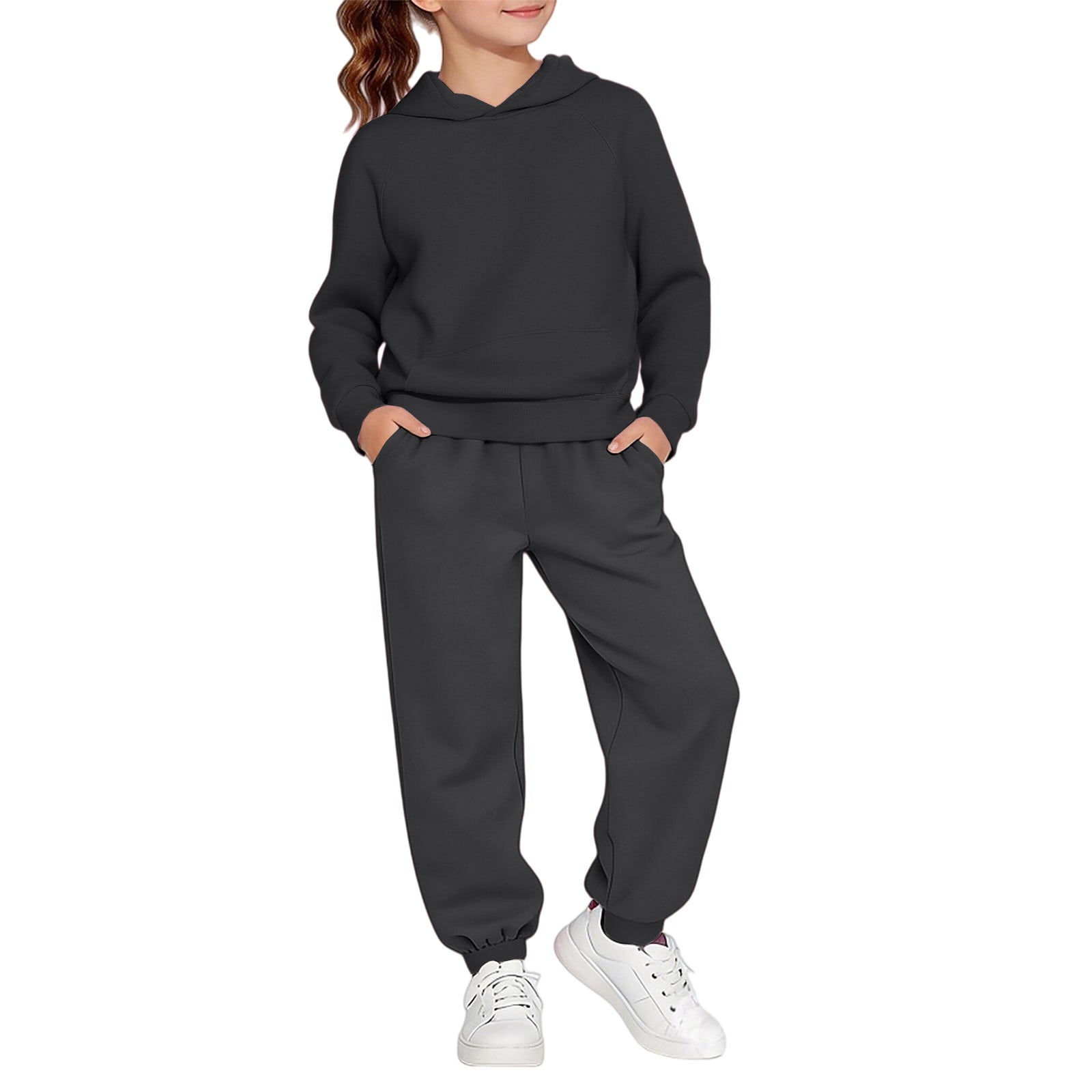 Mercatoo Unisex 2 Piece Tracksui1 for Kids Plain Long Sleeve Pullover Hoodie Sweatshirt Sweatpants Youth Baggy Casual Sweatsuit
