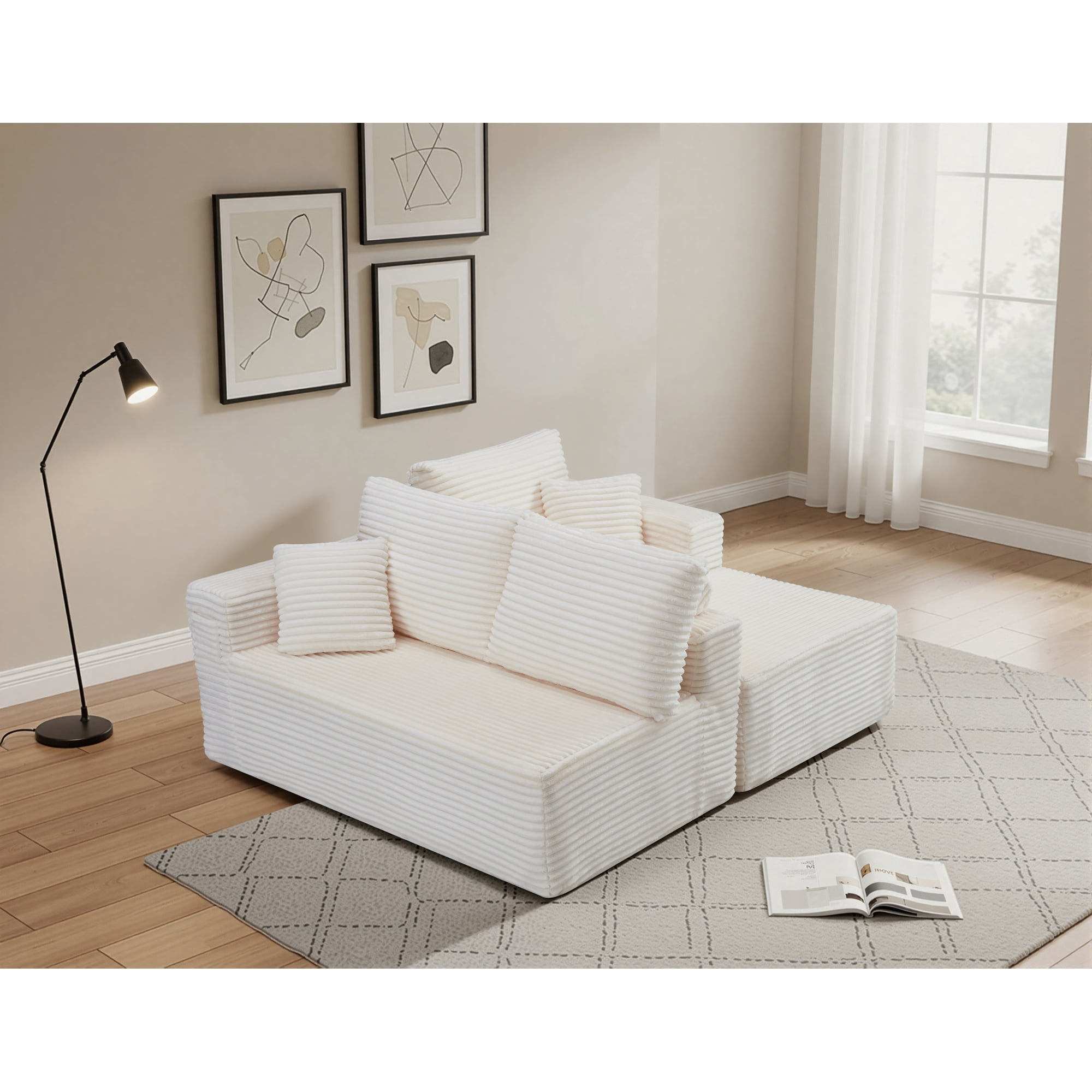 HOQBN 100.39" Cloud Sectional Couch with R-Shape Chaise,Modern Modular Sofa with Deep Seat,No Assembly Required,Compressed Packaging for Living Room Beige