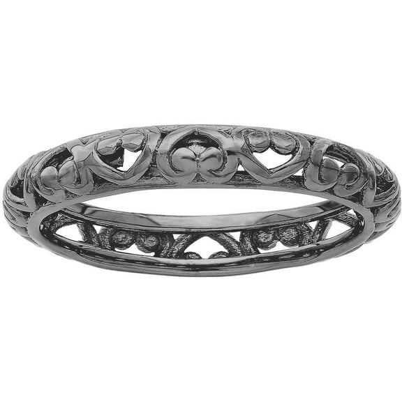 Sterling Silver Black-Plated Carved Ring