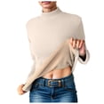 thumbnail image 2 of Splozh Tight Long Sleeve Shirts for Women Long Sleeve Shirts for Women Crewneck Solid Undershirt Pullover Casual Lightweight Warm Blouse Tops Beige,2XL, 2 of 9
