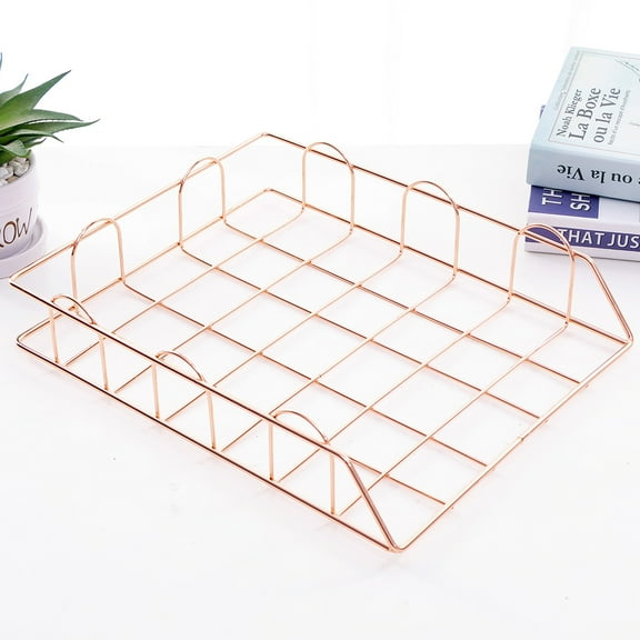 FRCOLOR  Basket Organizer Paper File Rack Rose Gold Stackable Document Holder