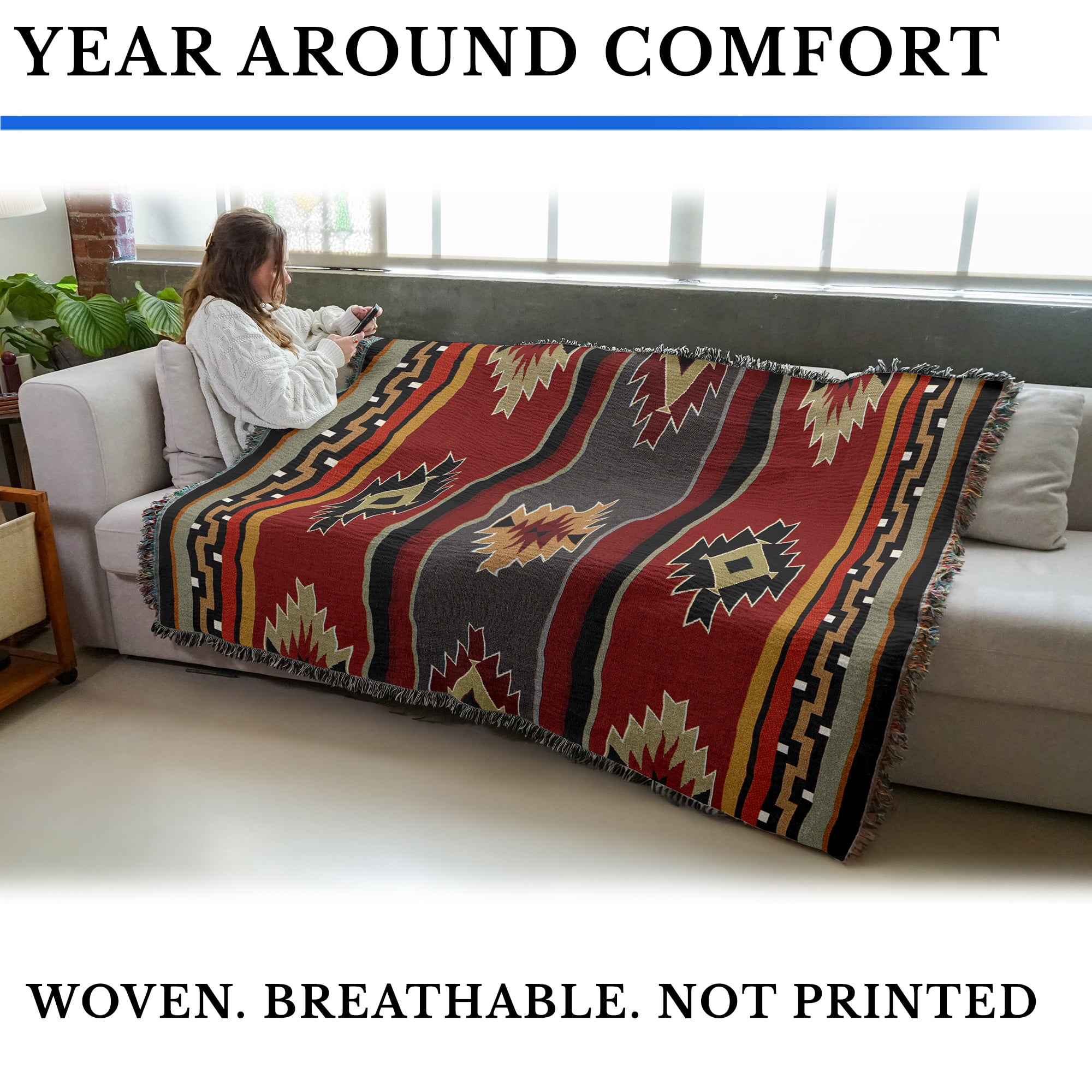 Pure Country Weavers Kaibab Blanket - Southwest - Tapestry Throw Woven from Cotton - Made in The USA (72x54)