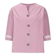 thumbnail image 4 of JDQJBZ Hauts d'Été pour Femmes, Hauts pour Femmes Manches Mi-Longues Manches 3/4 Hauts pour Femmes Blouse pour Femmes Printemps Été Couleur Unie Col Rond Lin Dentelle Patchwork Blouse, 4 of 5