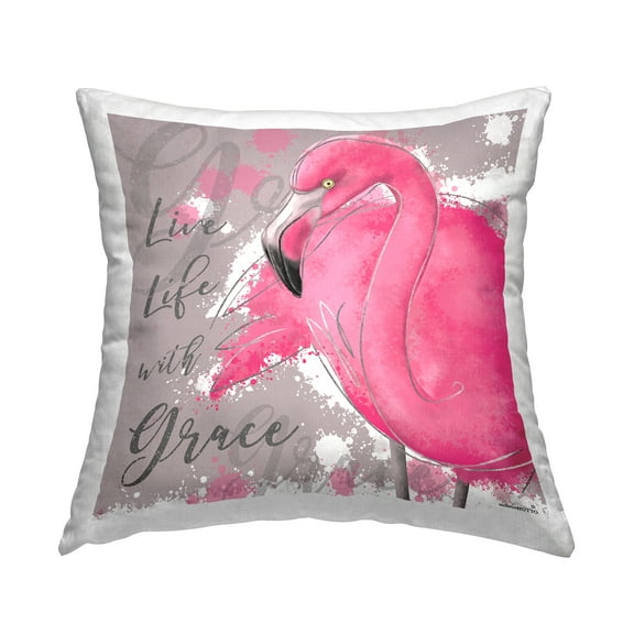 Stupell Industries Grace Phrase Flamingo Square Decorative Printed Throw Pillow, 18 x 18