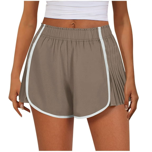 SnZhen Shorts for Women Loose Fit Women's Summer Solid Color Sexy Elastic Waist Side Pleated Casual Shorts