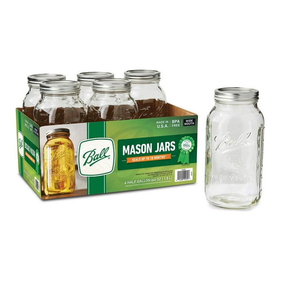 Bocaux Mason Ball et couvercles, large ouverture, 1,8 l, ensemble de 6 Ensemble de 6