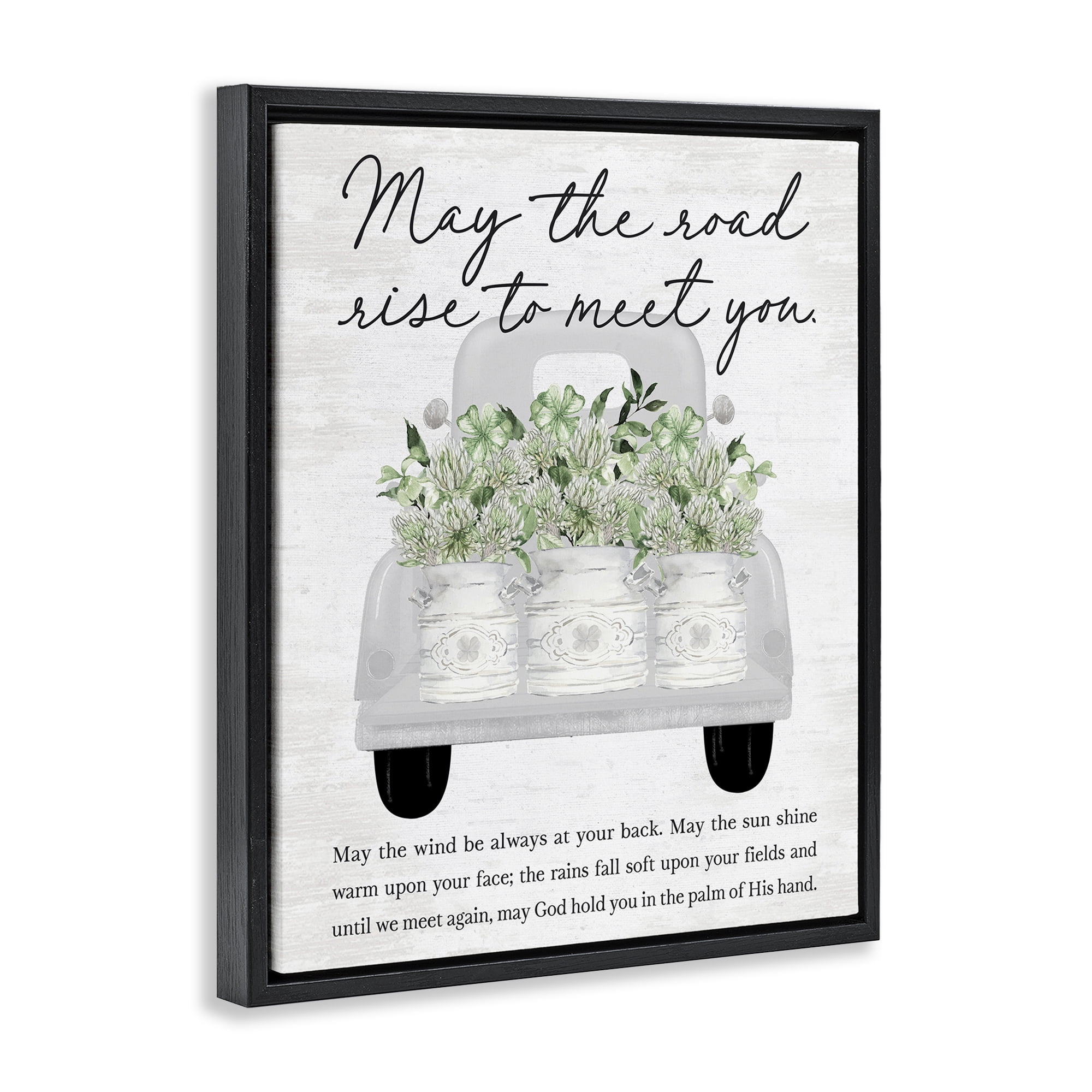 Stupell Industries Inspirational Spring Phrase Botanical & Floral Painting Black Floater Framed Canvas Art Print Wall Art, 17 x 21