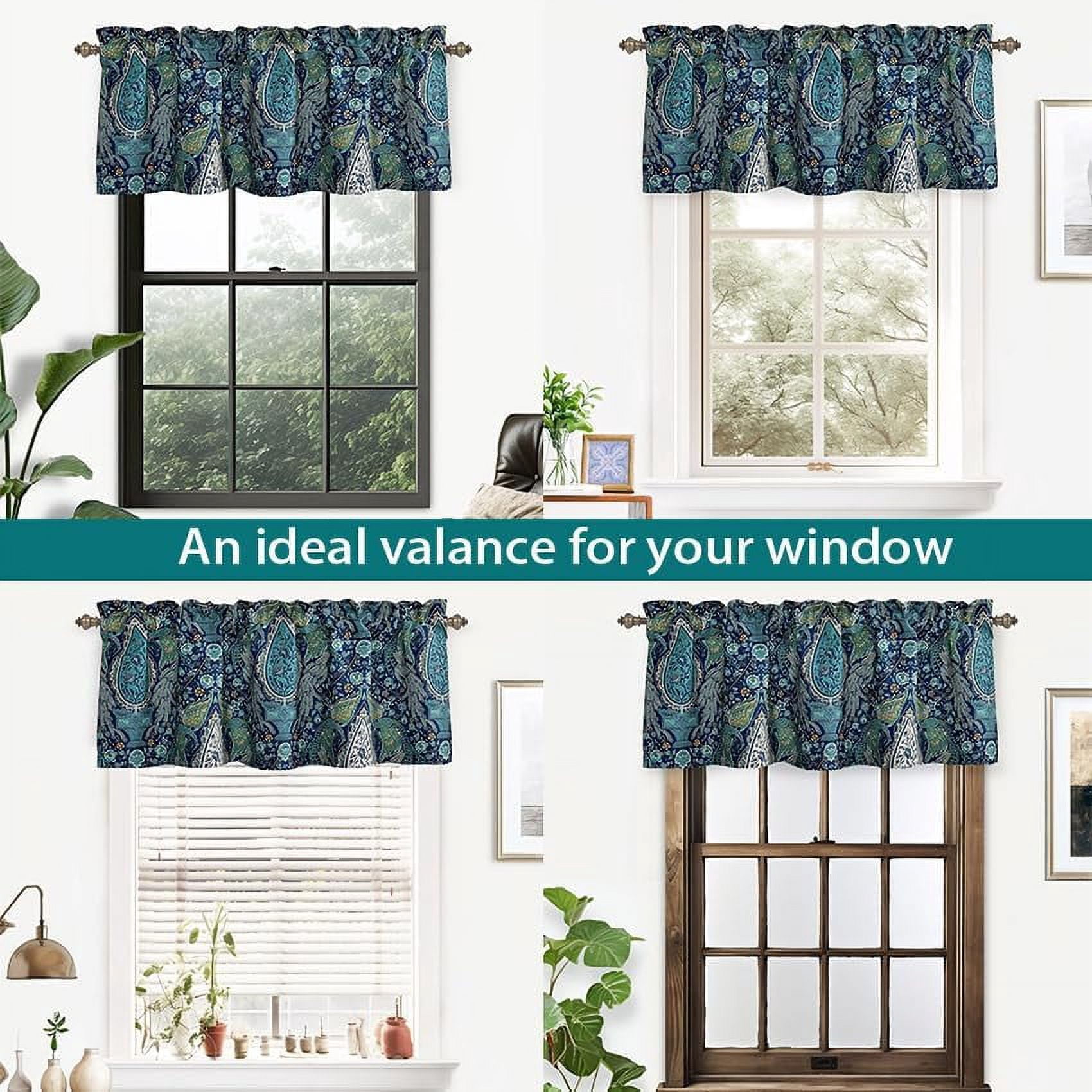 DriftAway Christopher Peacock Floral Pattern Thermal Insulated Blackout Window Curtain Valance Rod Pocket 2 Layers 18"L x 52"W Plus 2" Header Teal