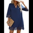 thumbnail image 3 of Vestido Camisero Informal de Verano para Mujer, con Mangas 3/4, Holgado y Holgado Azul S, 3 of 10