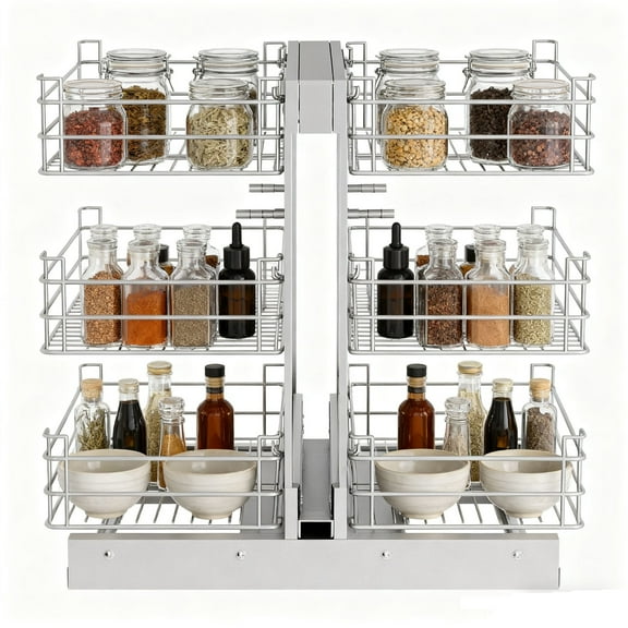 Min Opening 13" Blind Corner Cabinet Pull Out, w 26.8" d 17.9" h23.6 Cabinet Pull Out Shelves Slide Out, 3 Tier 6 Shelf Blind Cabinet Pull Out Organizer for Kitchen