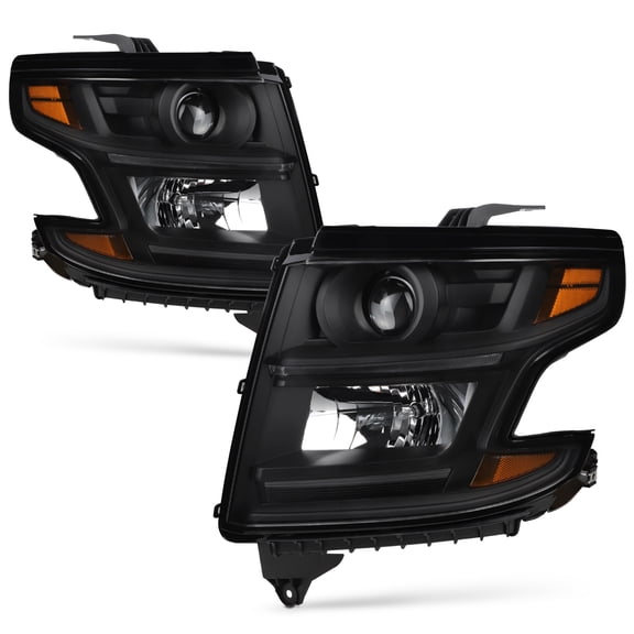 AKKON - Fits 2015-2020 Chevy Suburban|Tahoe [Halogen Type] Projector Chrome Headlights Pair w/ LED DRL Bar Running Lamp