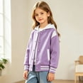 thumbnail image 5 of UDAUDU Kids Girls Boys Varsity Hoodie Jackets Baseball Jacket Button Down Lightweight Bomber Fall Winter Coat School Outwear with Pocket Purple 14-15 Years, 5 of 6