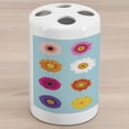 thumbnail image 1 of Gerber Daisy Ceramic Toothbrush Holder, Blooms of Various Vibrant Petals Flower Pattern, Decorative Versatile Countertop for Bathroom, 4.5" X 2.7", Pale Blue Multicolor, 1 of 4