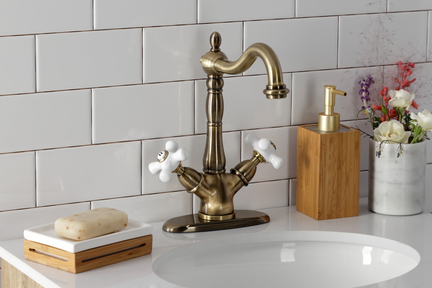 Kingston Brass KS1493PX Vessel Standard Mount Bathroom Faucet, Antique Brass