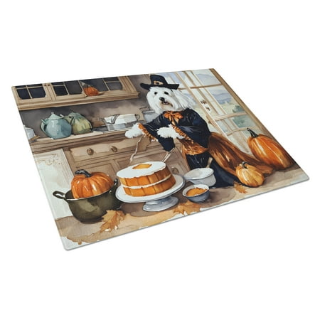 

Coton De Tulear Fall Kitchen Pumpkins Glass Cutting Board Large 12 in x 15 in
