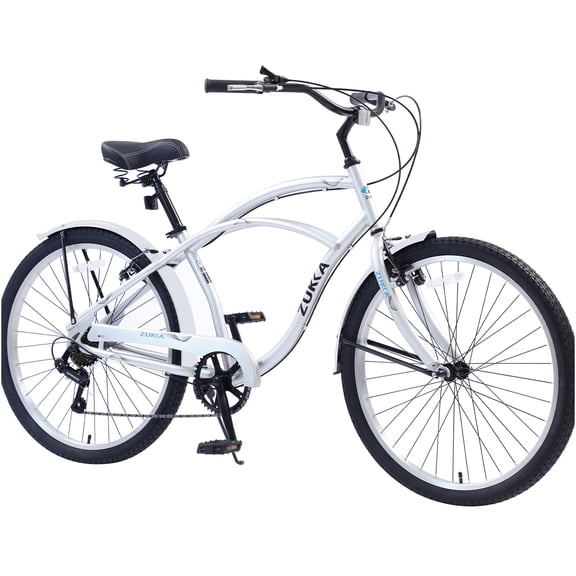 JERFIT Men's 26" Beach Cruiser Bike, 7-Speed Commuter Bicycle with Shimano Drivetrain, Steel Frame & V-Brakes, Silver