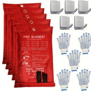 5 Pack Fire Blanket with Hooks ,Emergency Fire Blanket 40 x 40 Fire Blankets for Home & Kitchen, High Heat Resistant Flame Suppression Fiberglass Blanket for House Camping Car Office Warehouse