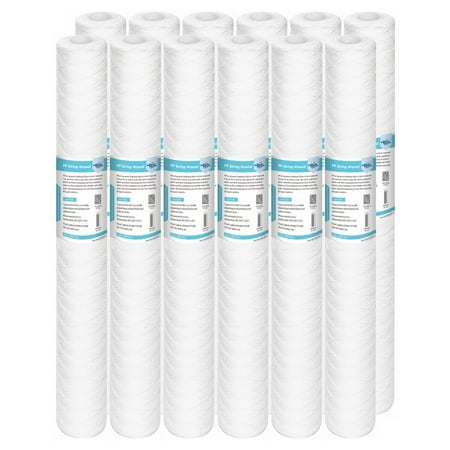 

Membrane Solutions 10 Micron 2.5 x 20-inch Sediment Water Filter String Wound Polypropylene Cartridge for Whole House Filter Systems - 12 Pack