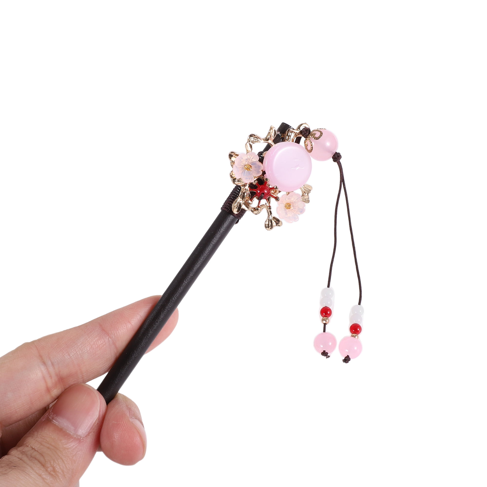 Unique Bargains Hair Chopstick for Women 1Pc Black, Pink, White [Flower Tassel] 2.36"