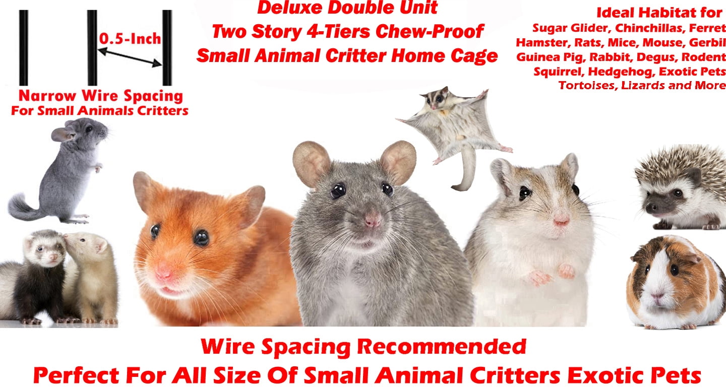 Deluxe Two Story Double Unit 4-Level Small Animal Critter Home Cage Hamster Habitat Mouse Rat Gerbil Tight 1/2-inch Wire Spacing Chew-Proof Rolling Cage for Ferret Hammock Chinchilla Sugar Glider