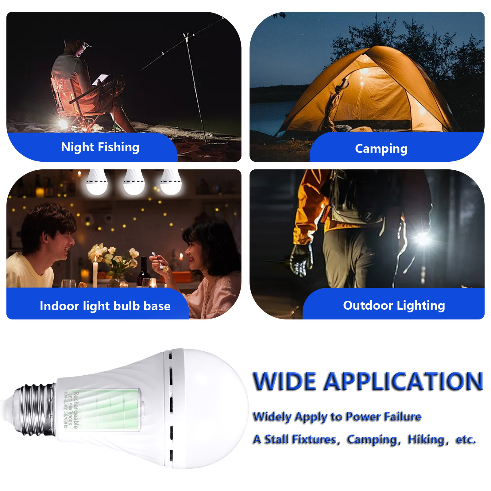 Rechargeable Emergency Light Bulb 【1 YEAR WARRANTY】 E27 2400mAh 5 hours 9W-60W  Stay Lights Up When Power Failure,  LED Light Bulbs for Home , Camping , Tent