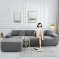 thumbnail image 1 of Housse de Canapé Sectionnelle 2 Pcs en Polyester Extensible en Forme de L Couleur Unie Douceur - Gris-3-3 Places + 3 Places, 1 of 1