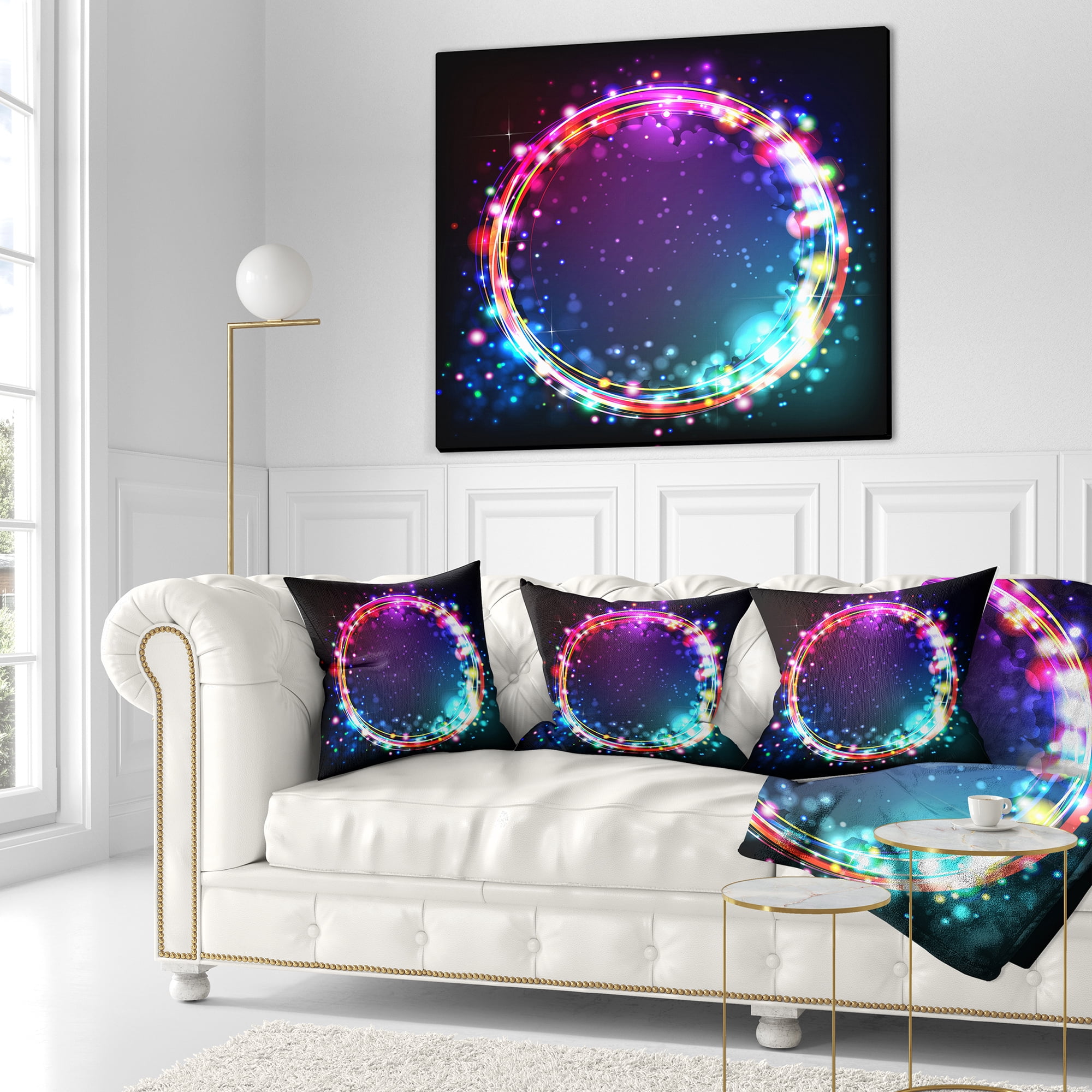Designart Purple Blue Circle Lights - Abstract Throw Pillow - 16x16