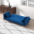 thumbnail image 2 of 71" Convertible Loveseat Sofa, American Vintage Grey Velvet, 2-Seater Couch Bed with Adjustable Backrest for Small Living Room Bedroom Office, Blue, 2 of 6
